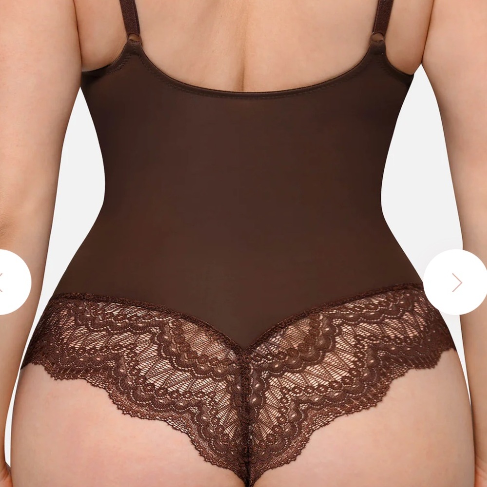 🕶️Feelingirl brown shapewear bodysuit lace with nude underlining large NEW - Picture 3 of 11
